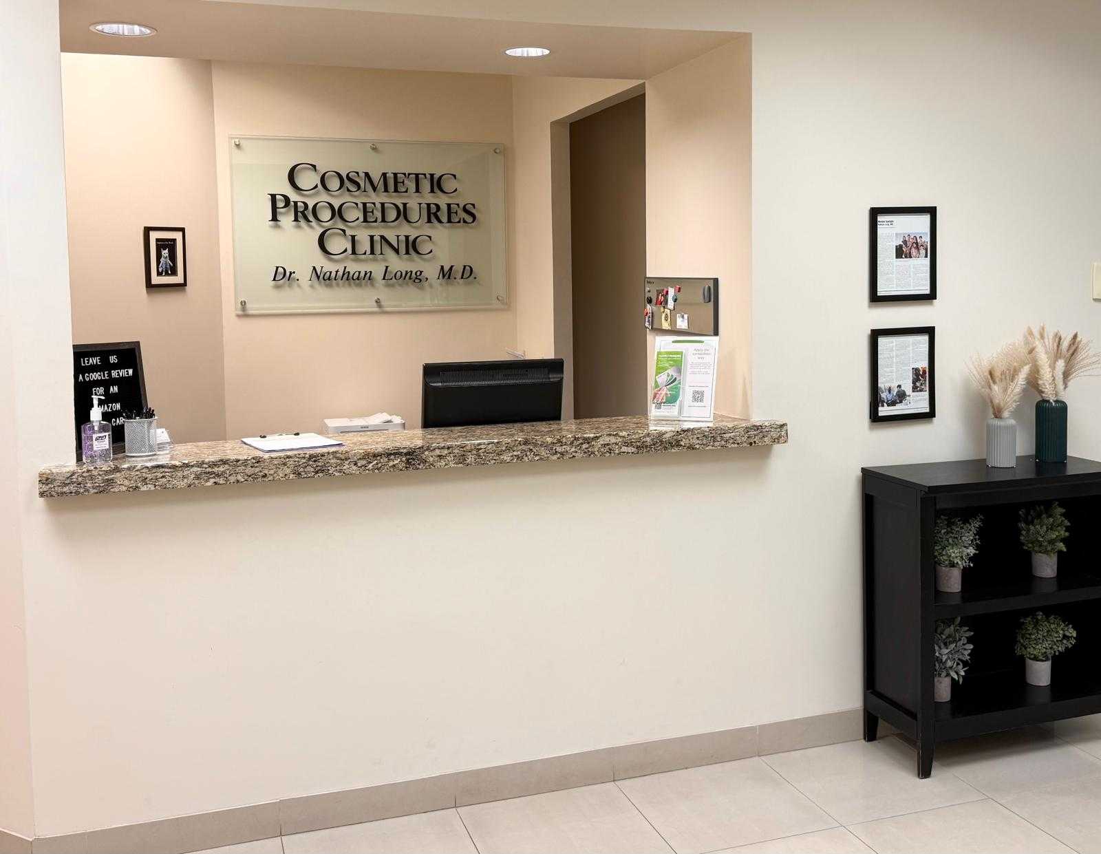 a reception desk in a clinic liposuction